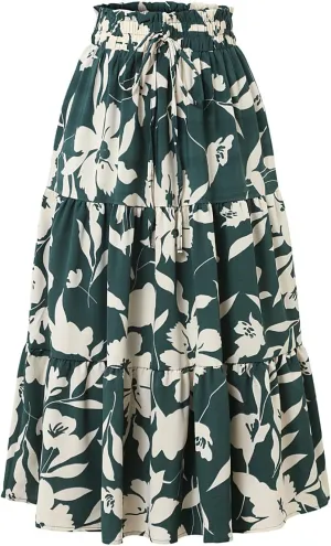 Floral Maxi Skirts for Women 2025 Summer Comfy Tiered Elastic High Waisted Skorts Vacation Flowy Swing Long Dress
