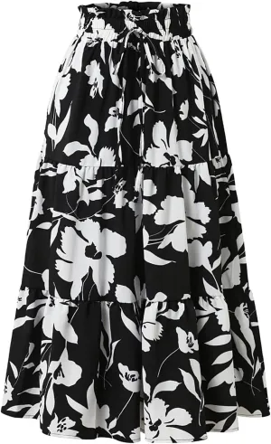 Floral Maxi Skirts for Women 2025 Summer Comfy Tiered Elastic High Waisted Skorts Vacation Flowy Swing Long Dress