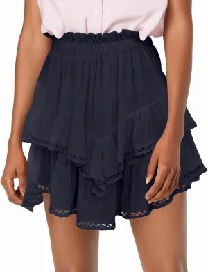Flowy Shorts for Women Casual Boho Ruffle Tiered Skorts High Waisted Mini Skirts Golf Tennis Crochet Shorts