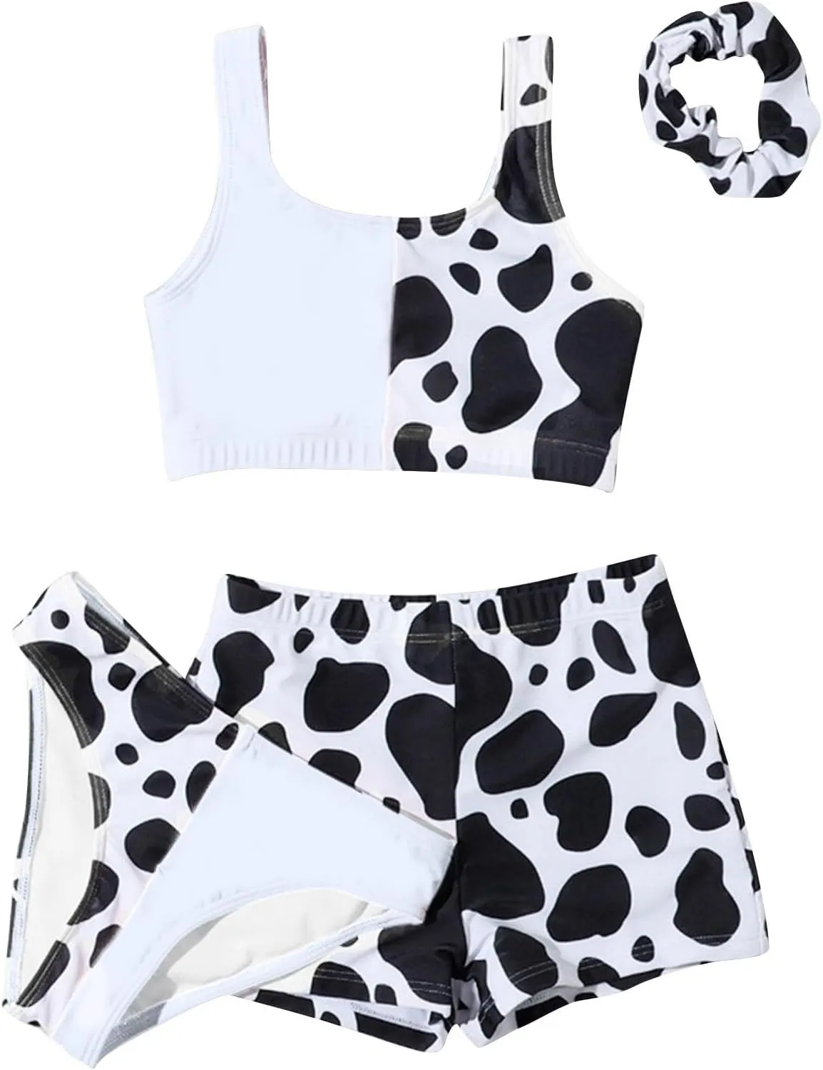 Girls 3 Piece Bikini Swimsuit Set Cute Cow Print Bathing Suit with Quick Dry Swimwear with Coverups Skirts Swimwear