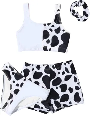 Girls 3 Piece Bikini Swimsuit Set Cute Cow Print Bathing Suit with Quick Dry Swimwear with Coverups Skirts Swimwear