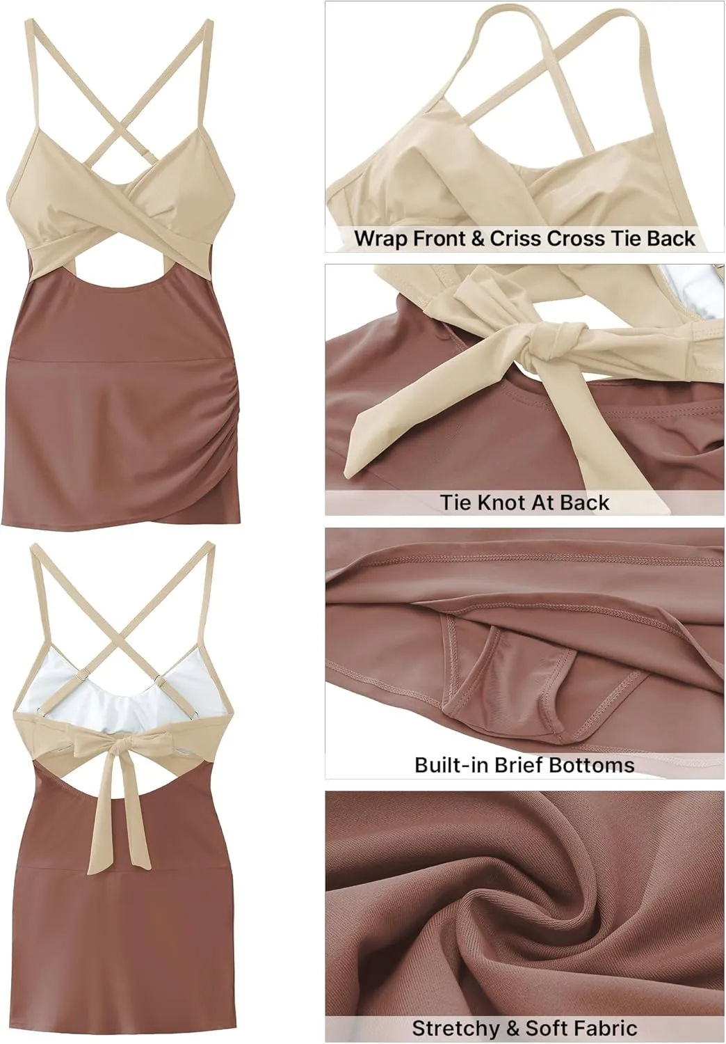GRAPENT One Piece Bathing Suit for Women with Skirt Cutout Swimsuits Criss Cross Swim Dress Colorblock Tie Back Swimwear
