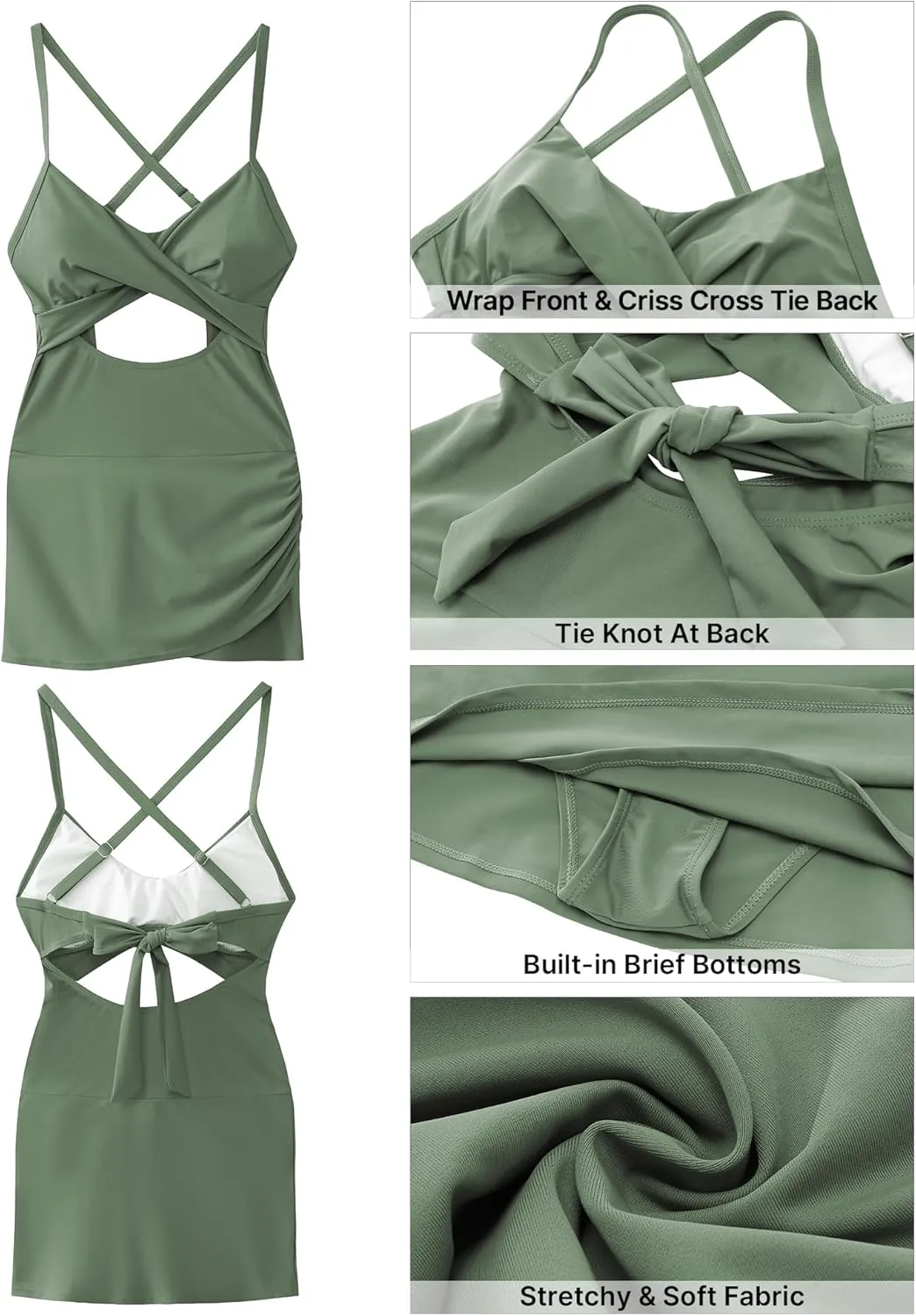 GRAPENT One Piece Bathing Suit for Women with Skirt Cutout Swimsuits Criss Cross Swim Dress Colorblock Tie Back Swimwear
