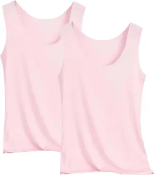 HGps8w 2-Pack Women's Ice Silk Tank Top Summer Basic Seamless Crew Neck Sleeveless Undershirt Casual Camisole Tanks
