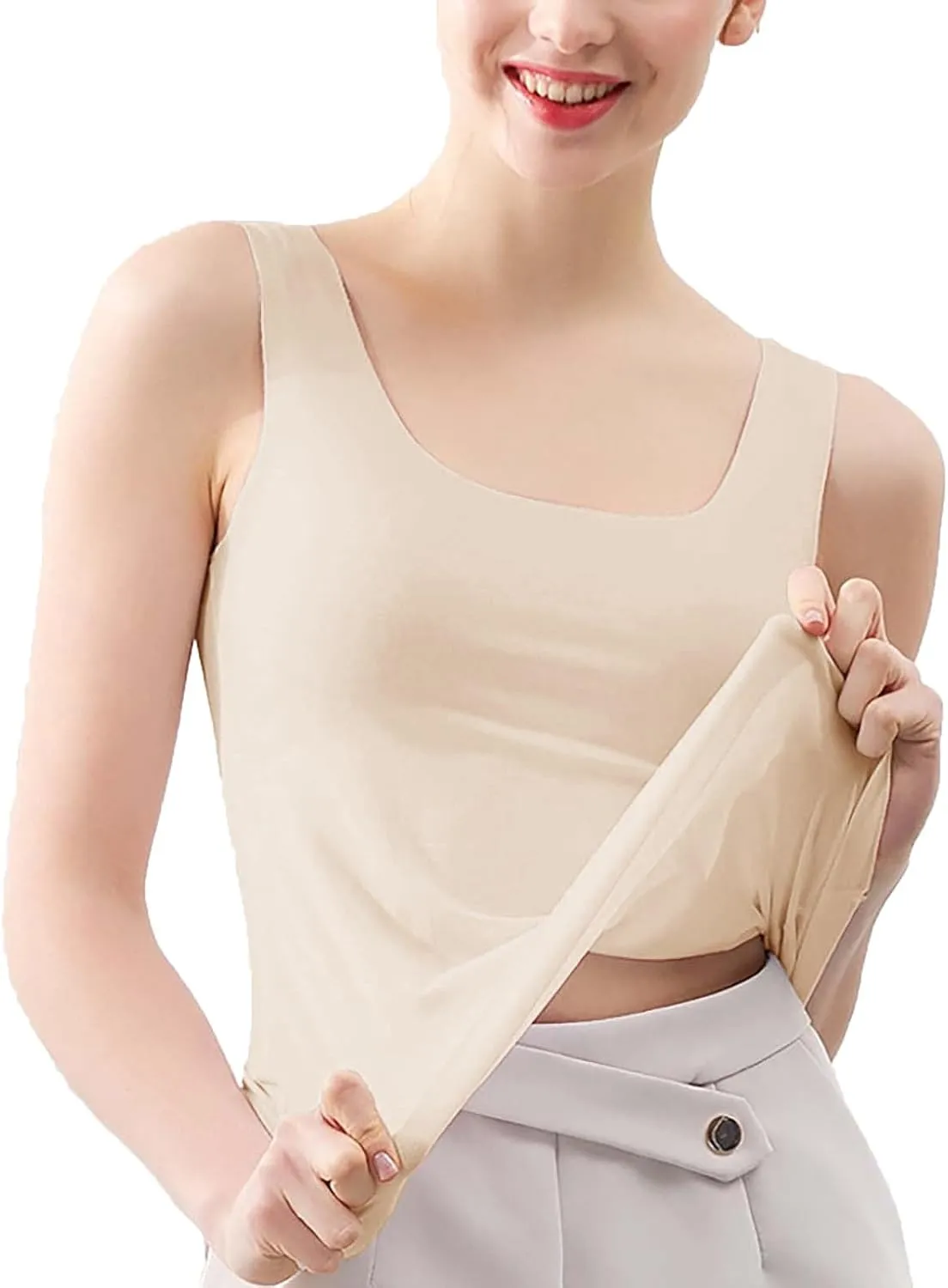 HGps8w 3-Pack Women's Sleeveless Ice Silk Tank Top Summer Basic Seamless Round Neck Undershirt Casual Camisole Tanks