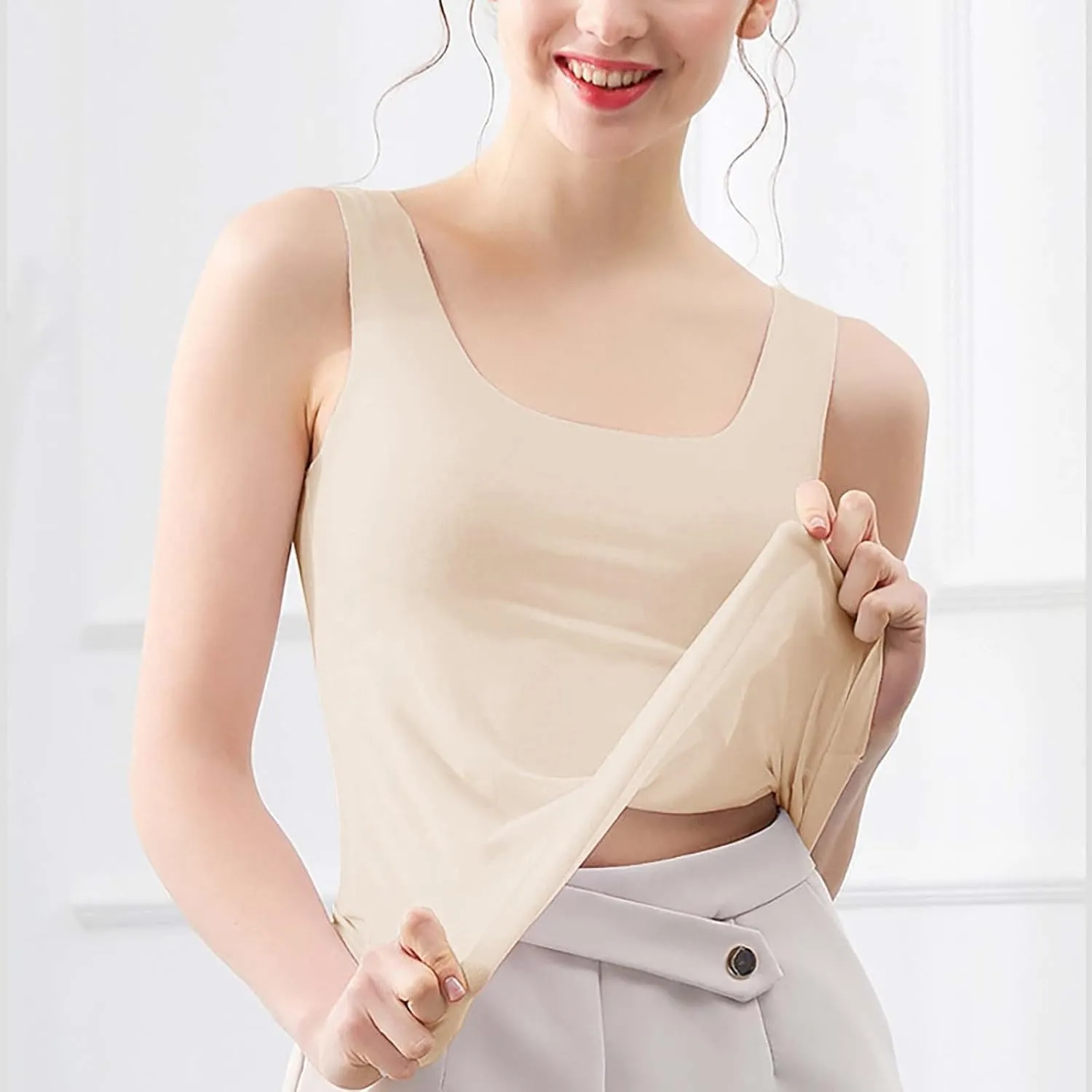 HGps8w 3-Pack Women's Sleeveless Ice Silk Tank Top Summer Basic Seamless Round Neck Undershirt Casual Camisole Tanks