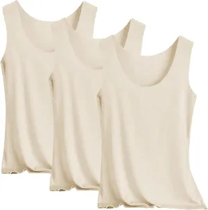HGps8w 3-Pack Women's Sleeveless Ice Silk Tank Top Summer Basic Seamless Round Neck Undershirt Casual Camisole Tanks