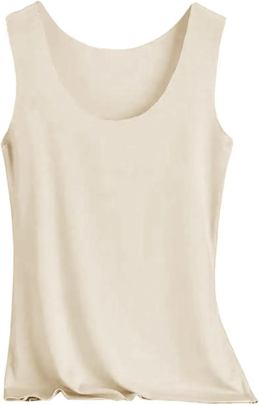 HGps8w 3-Pack Women's Sleeveless Ice Silk Tank Top Summer Basic Seamless Round Neck Undershirt Casual Camisole Tanks