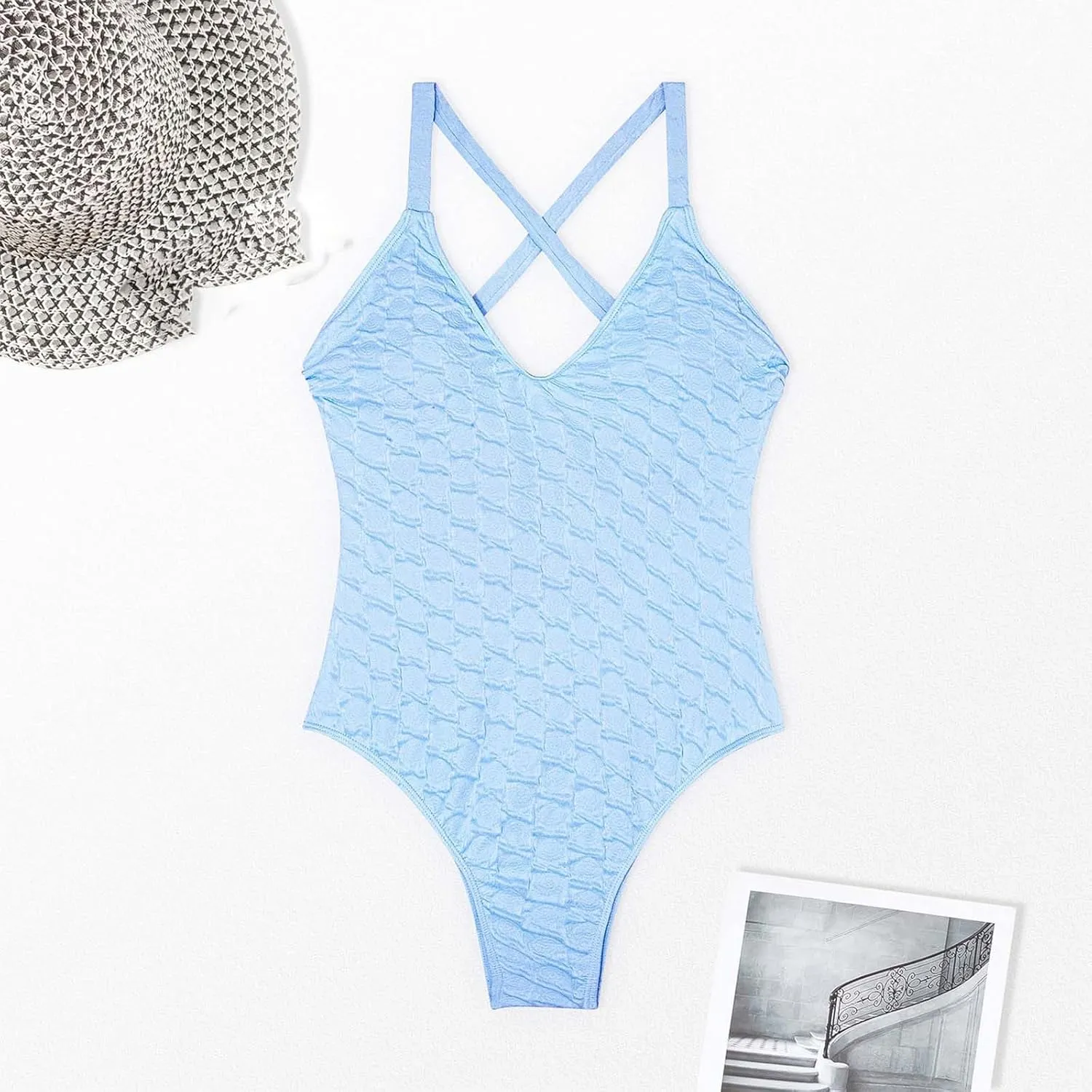 hlysgo Bathing Suit for Women Tummy Control One Piece Swimsuits Sexy V Neck Monokini Crisscross Backless Athletic Swimwear