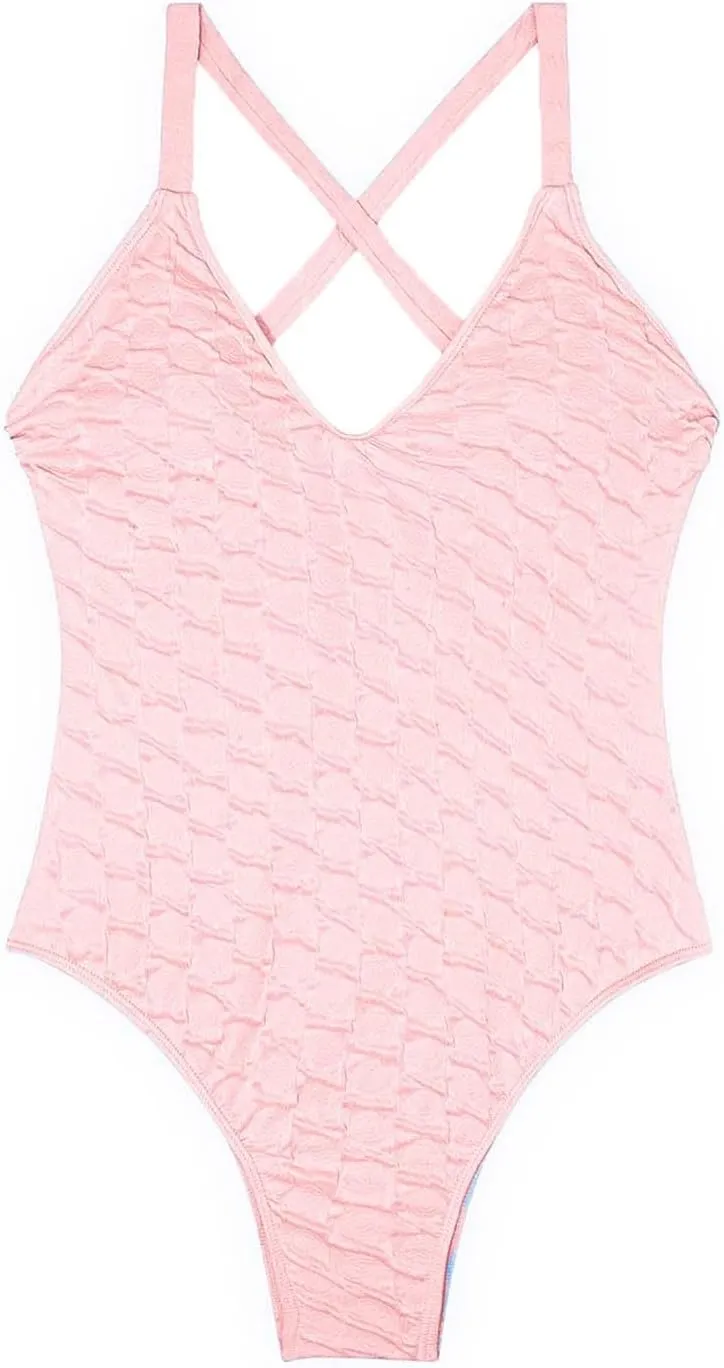 hlysgo Bathing Suit for Women Tummy Control One Piece Swimsuits Sexy V Neck Monokini Crisscross Backless Athletic Swimwear