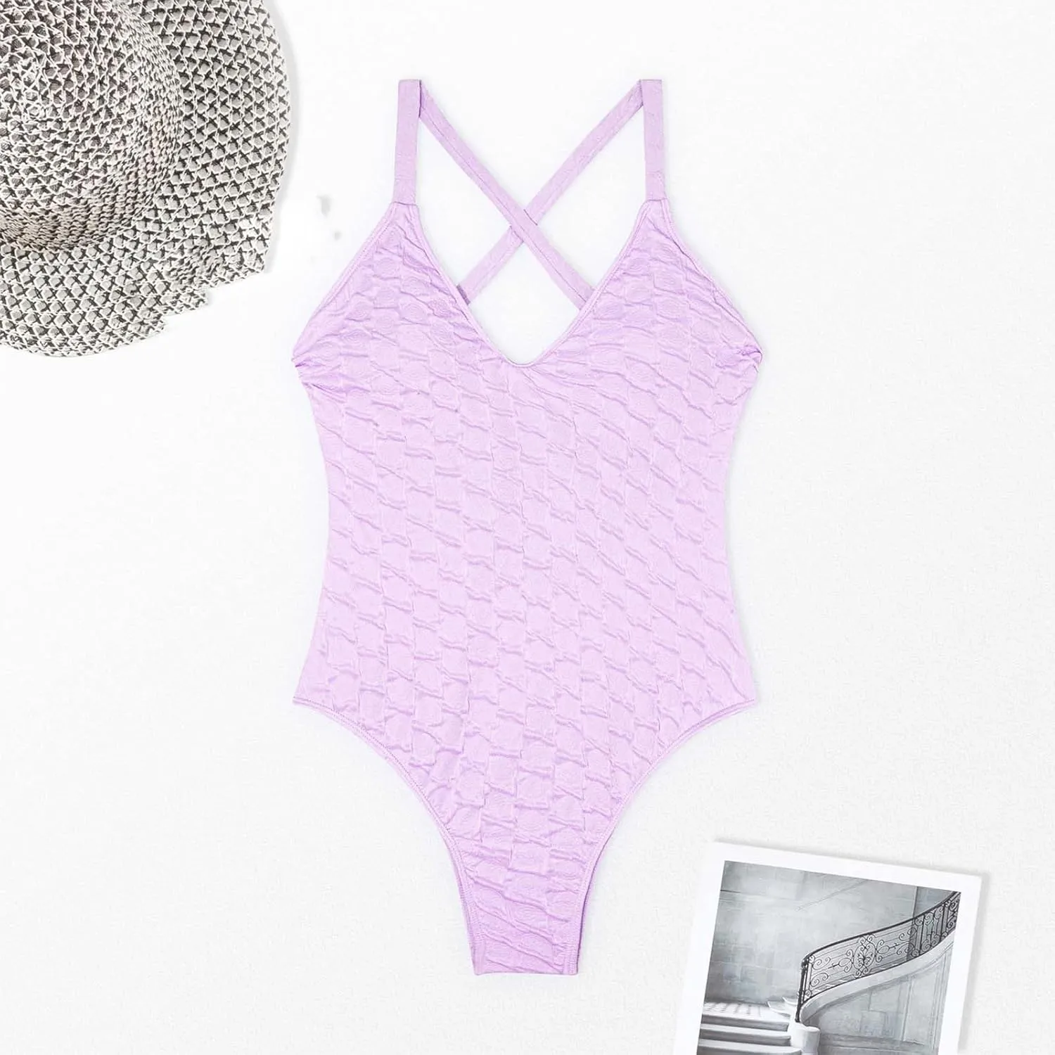 hlysgo Bathing Suit for Women Tummy Control One Piece Swimsuits Sexy V Neck Monokini Crisscross Backless Athletic Swimwear