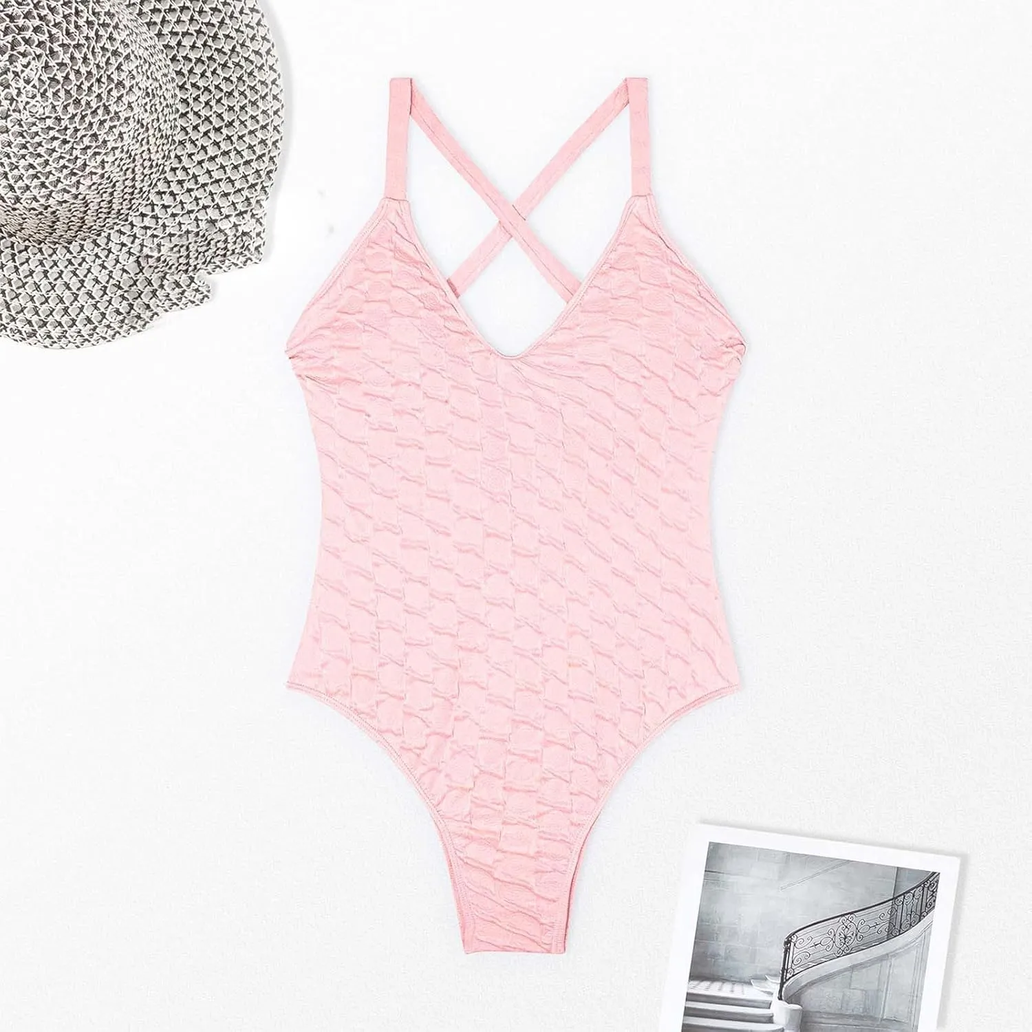 hlysgo Bathing Suit for Women Tummy Control One Piece Swimsuits Sexy V Neck Monokini Crisscross Backless Athletic Swimwear