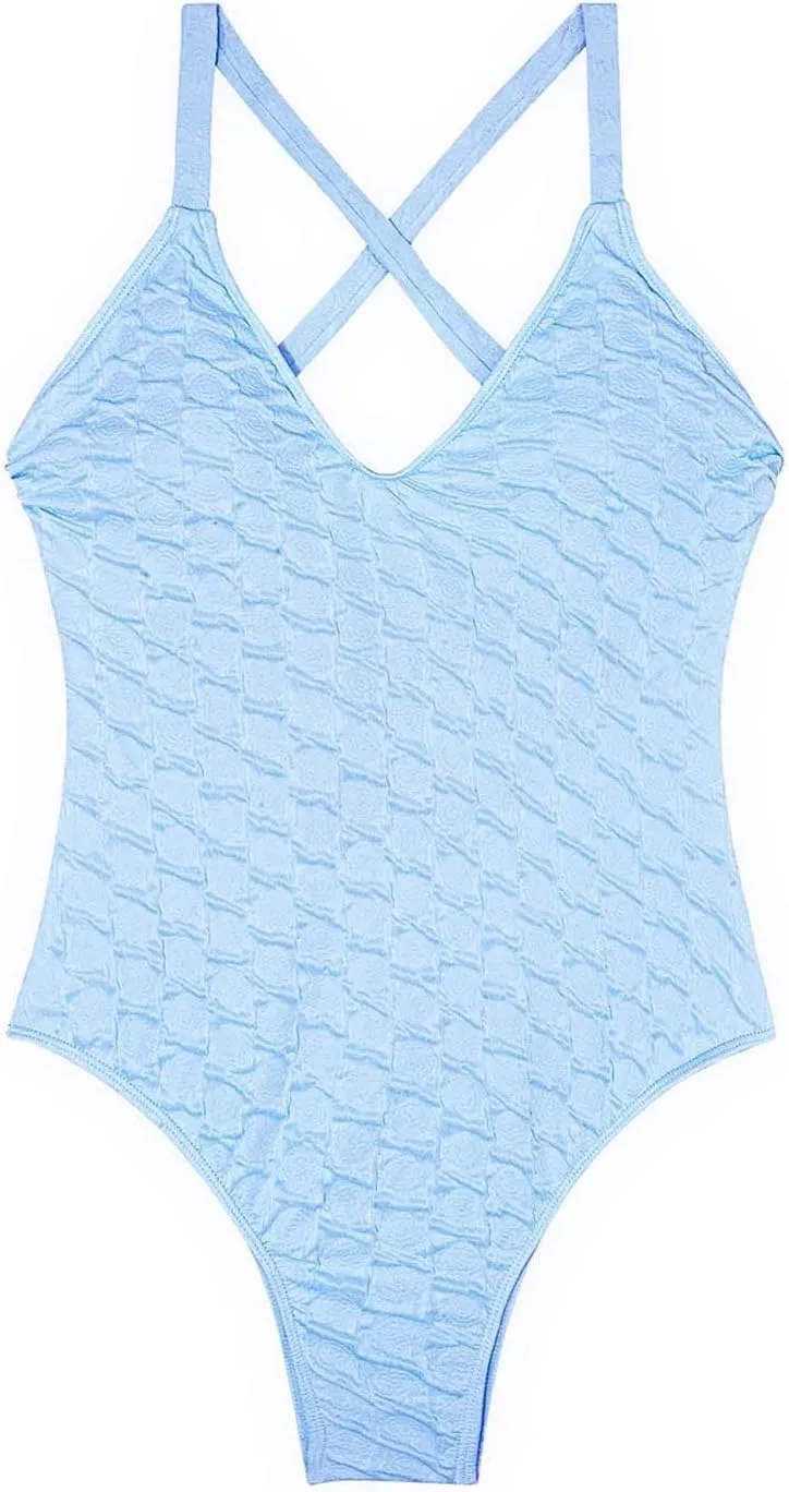 hlysgo Bathing Suit for Women Tummy Control One Piece Swimsuits Sexy V Neck Monokini Crisscross Backless Athletic Swimwear
