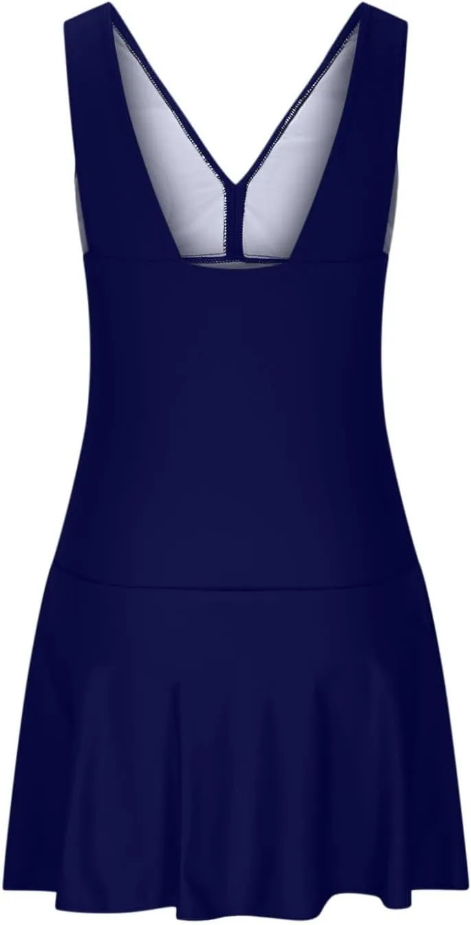 hlysgo One Piece Swimwear for Women Tummy Control V Neck Bathing Suit Backless Swim Dress Full Coverage Monokini Swimwear