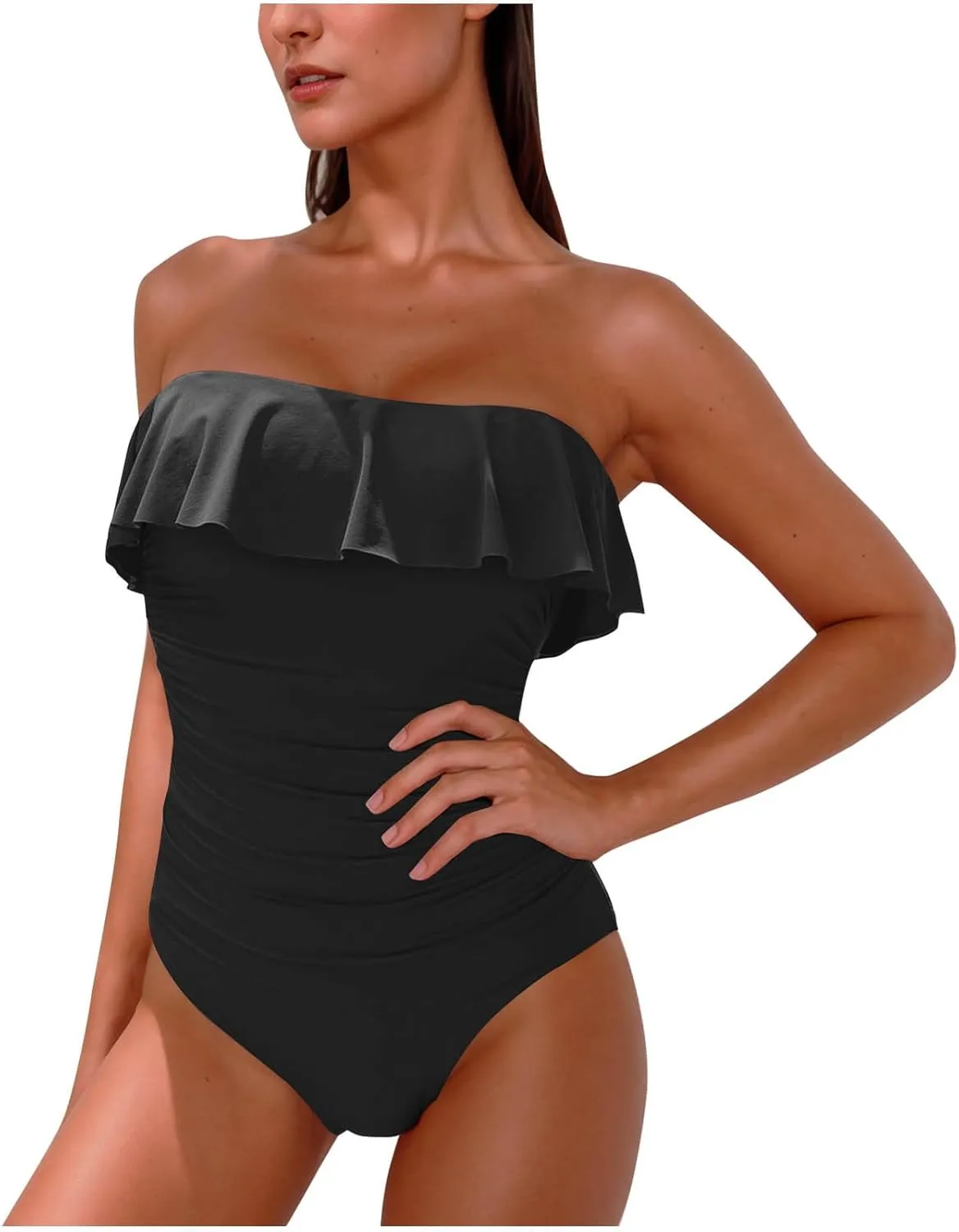 hlysgo Swim Suits for Women 2025 Tummy Control One Piece Bathing Suit Modest Cute Slimming Flattering Ruffle Ladies Swimwear