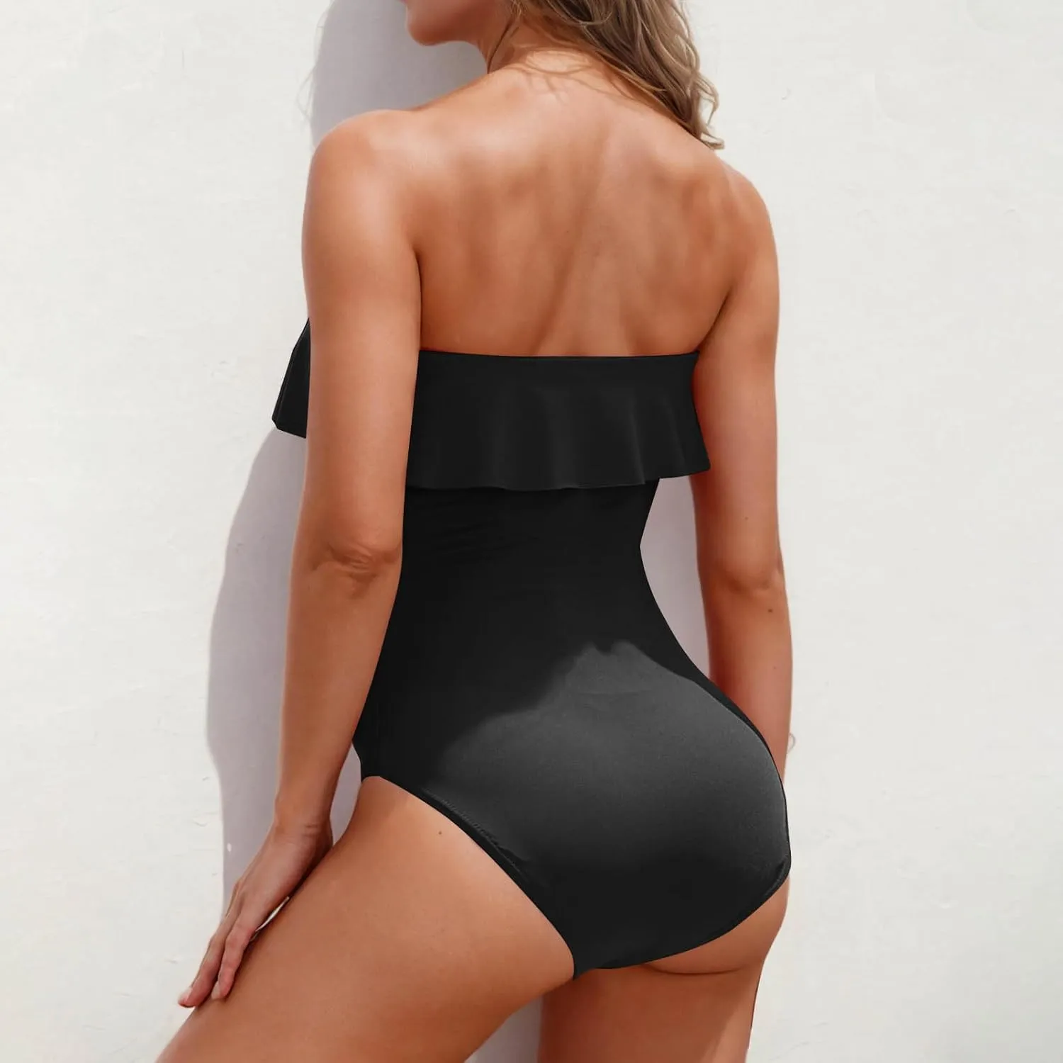hlysgo Swim Suits for Women 2025 Tummy Control One Piece Bathing Suit Modest Cute Slimming Flattering Ruffle Ladies Swimwear