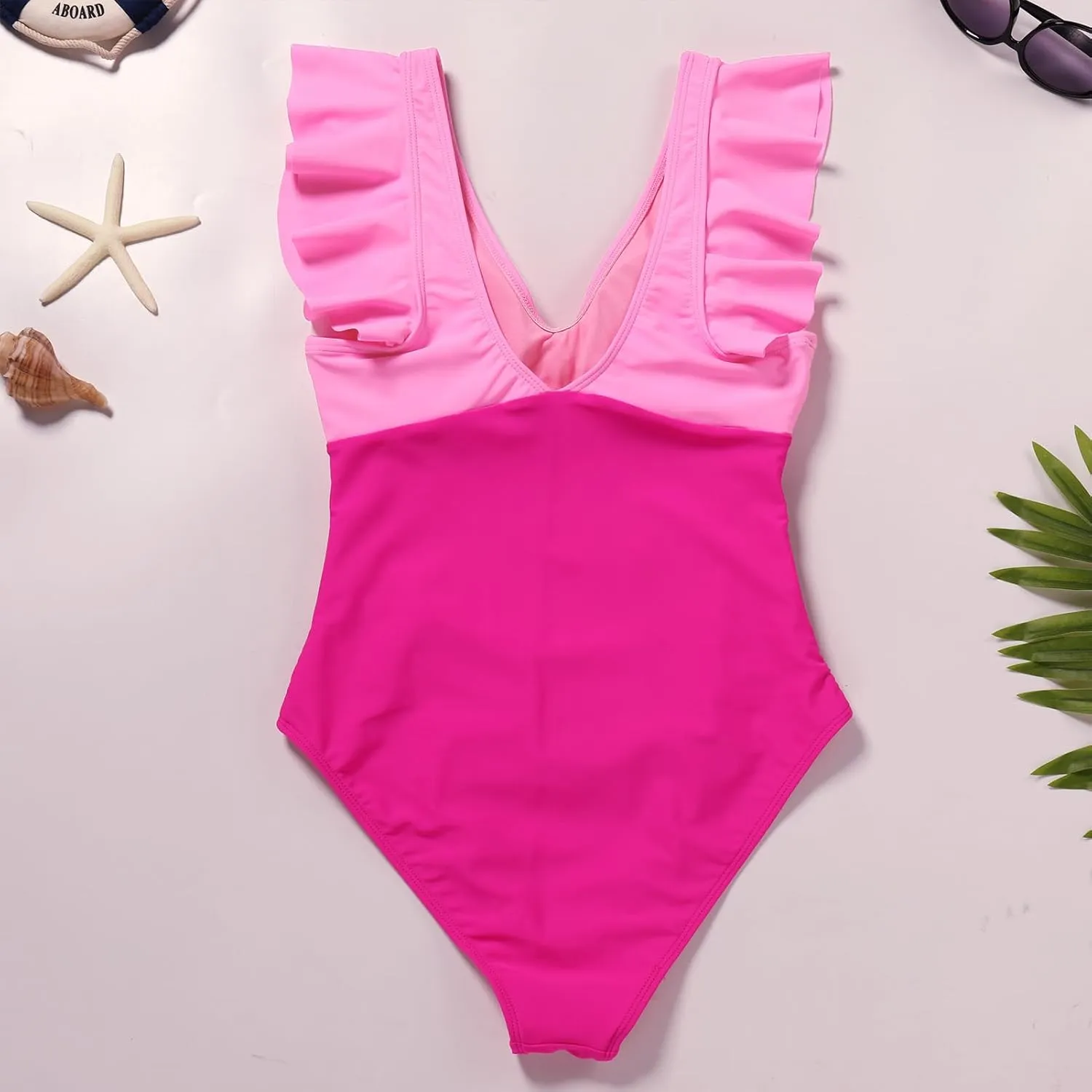IKADEX Women Cutout One Piece Swimsuit Ruffle Cross V-Neck Backless Tummy Control Vintage Swimwear
