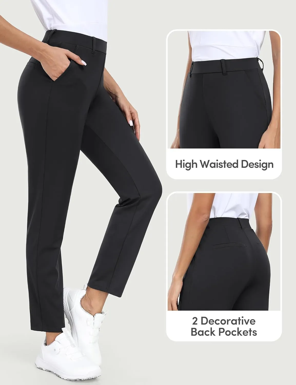 IUGA Stretchy Work Pants for Women 7/8 Ankle Golf Pants Pull On Business Casual Travel Dress Pants with Pockets Petite