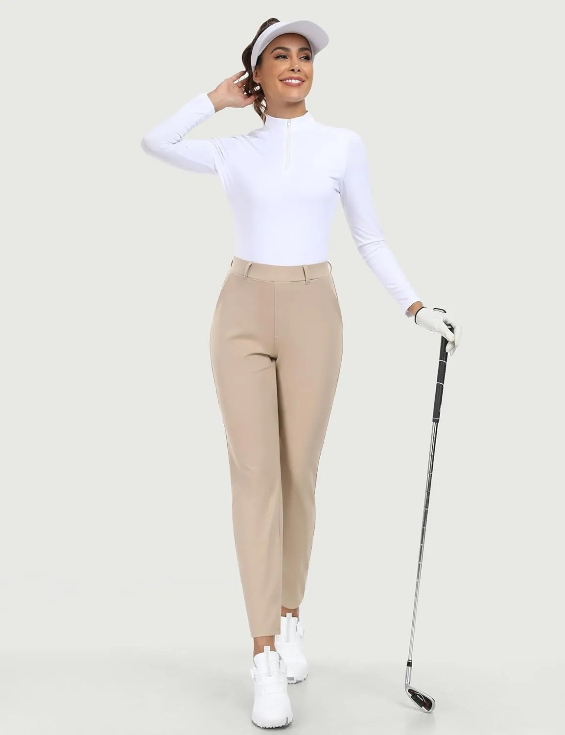 IUGA Stretchy Work Pants for Women 7/8 Ankle Golf Pants Pull On Business Casual Travel Dress Pants with Pockets Petite