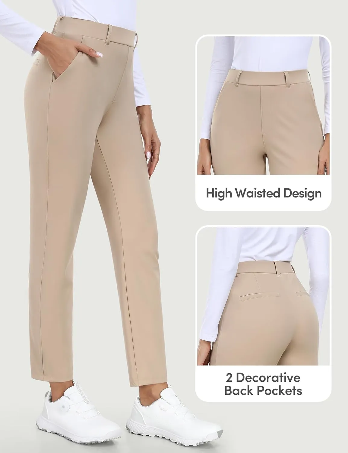 IUGA Stretchy Work Pants for Women 7/8 Ankle Golf Pants Pull On Business Casual Travel Dress Pants with Pockets Petite