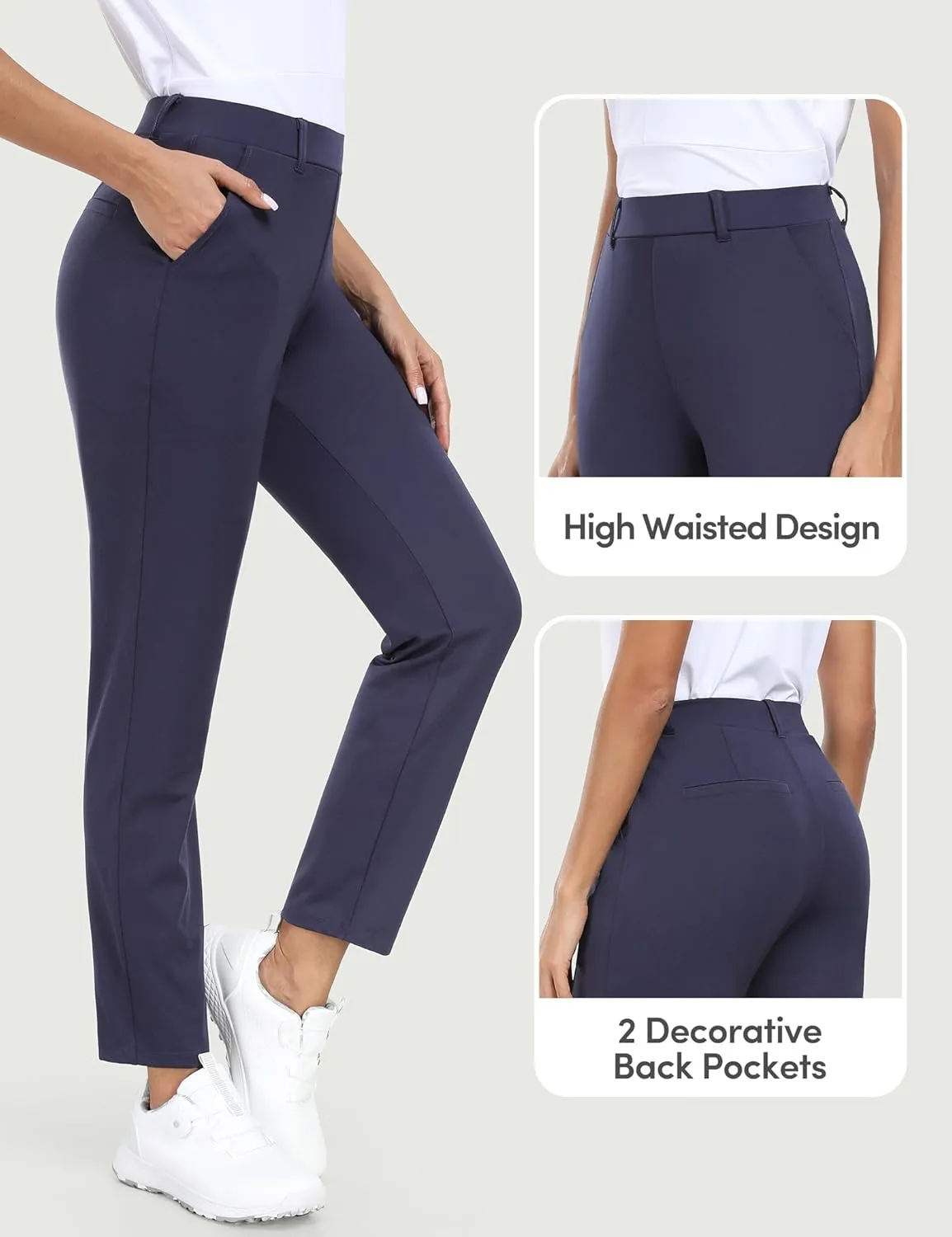 IUGA Stretchy Work Pants for Women 7/8 Ankle Golf Pants Pull On Business Casual Travel Dress Pants with Pockets Petite