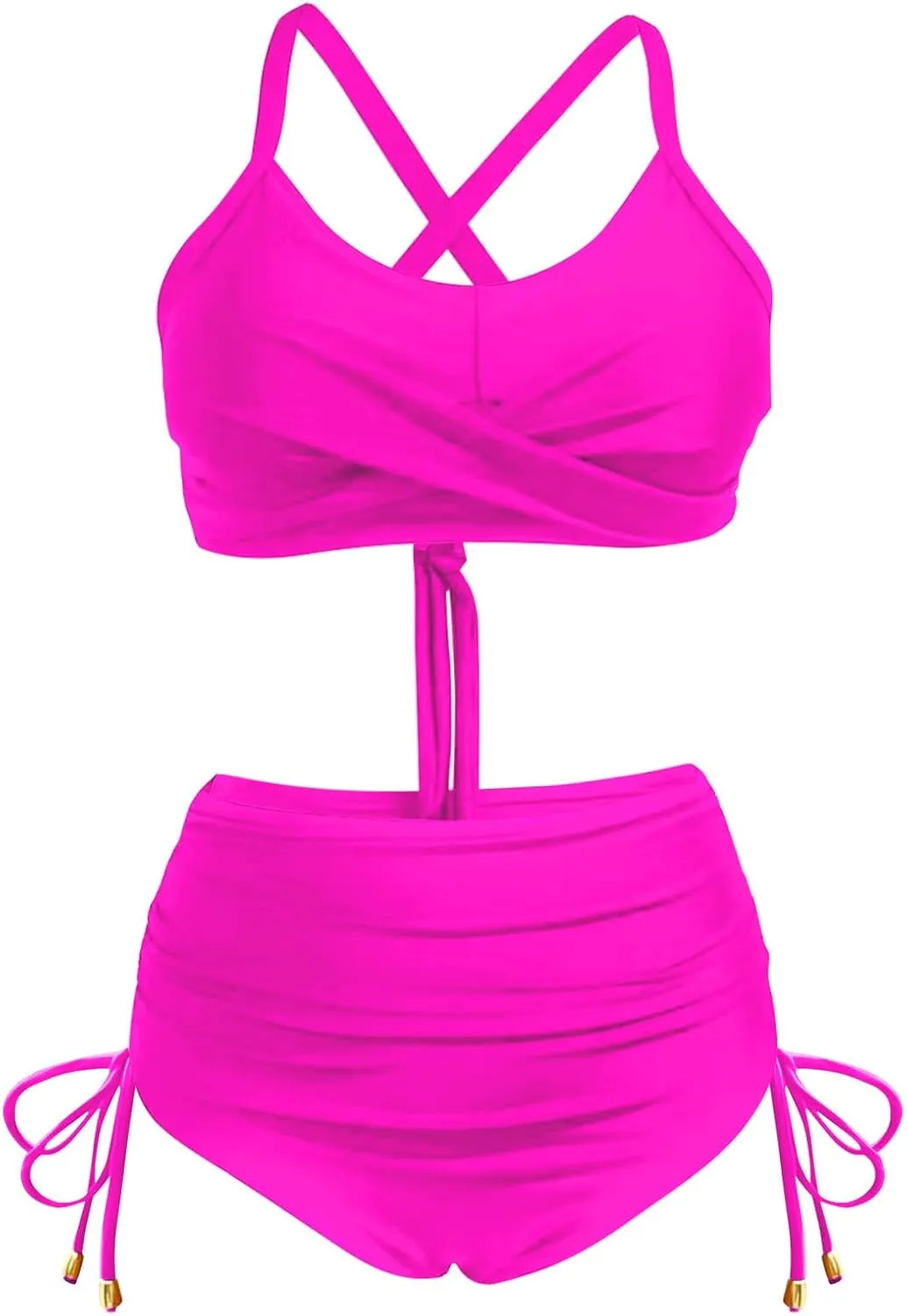 jsaierl Bikini Sets for Women Sexy Push Up Front Twist 2 Piece Swimsuits High Cut Ruched Side Tie Bathing Suits with Bottom