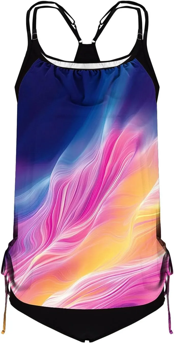 jsaierl Swimsuits for Women Tankini Swimsuit Modest 2 Piece Beachwear Sporty Bathing Suits Summer Print Swim Top with Bottom