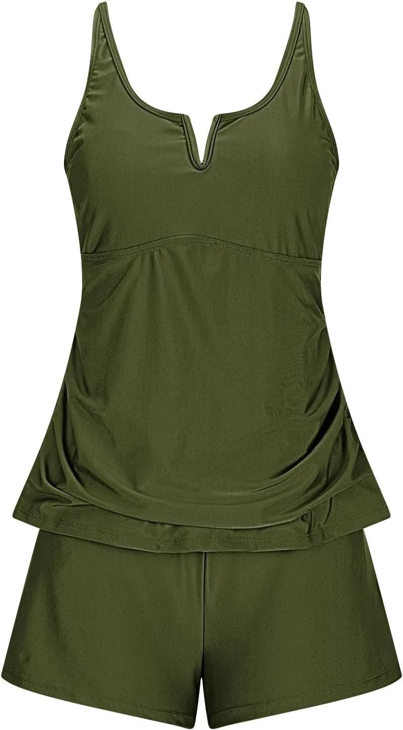 jsaierl Tankini Swimsuits for Women 2025 Athletic Swimwear Slimming Tummy Control Ruched 2 Piece Bating Suits Beachwear