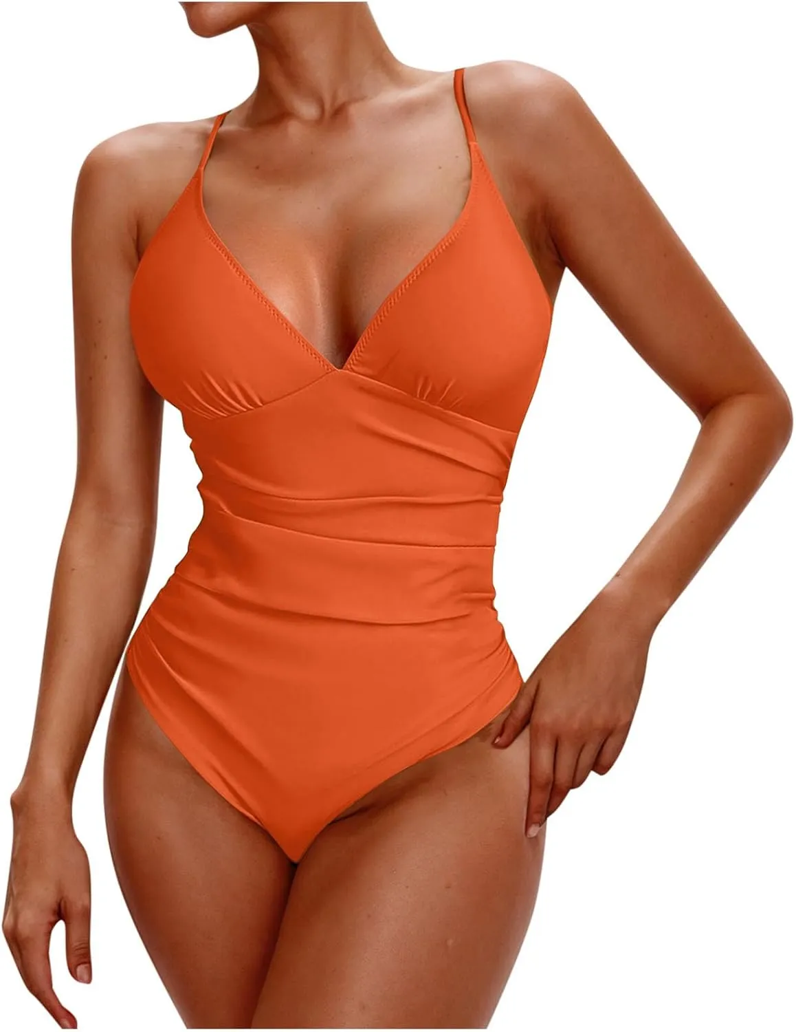 jsaierl Women 1 Piece Swimsuits Slimming Tummy Control High Waisted Ruched One Piece Bathing Suits Spaghetti Strap Swimsuits