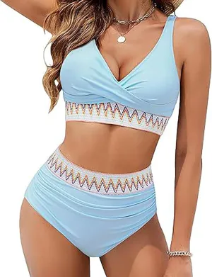 jsaierl Women Bikini Sets Front Twist Push Up Two Piece Swimsuits Color Block High Waisted Tummy Control Ruched Bathing Suits