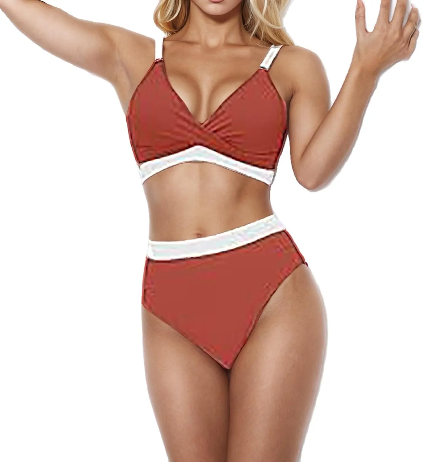jsaierl Women Bikini Sets Front Twist Push Up Two Piece Swimsuits Color Block High Waisted Tummy Control Ruched Bathing Suits