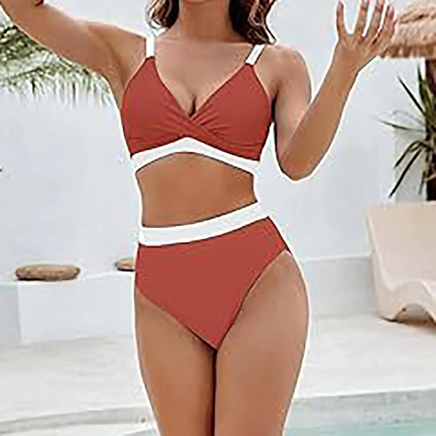 jsaierl Women Bikini Sets Front Twist Push Up Two Piece Swimsuits Color Block High Waisted Tummy Control Ruched Bathing Suits