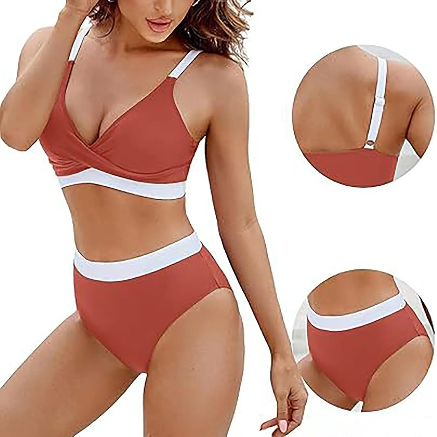 jsaierl Women Bikini Sets Front Twist Push Up Two Piece Swimsuits Color Block High Waisted Tummy Control Ruched Bathing Suits