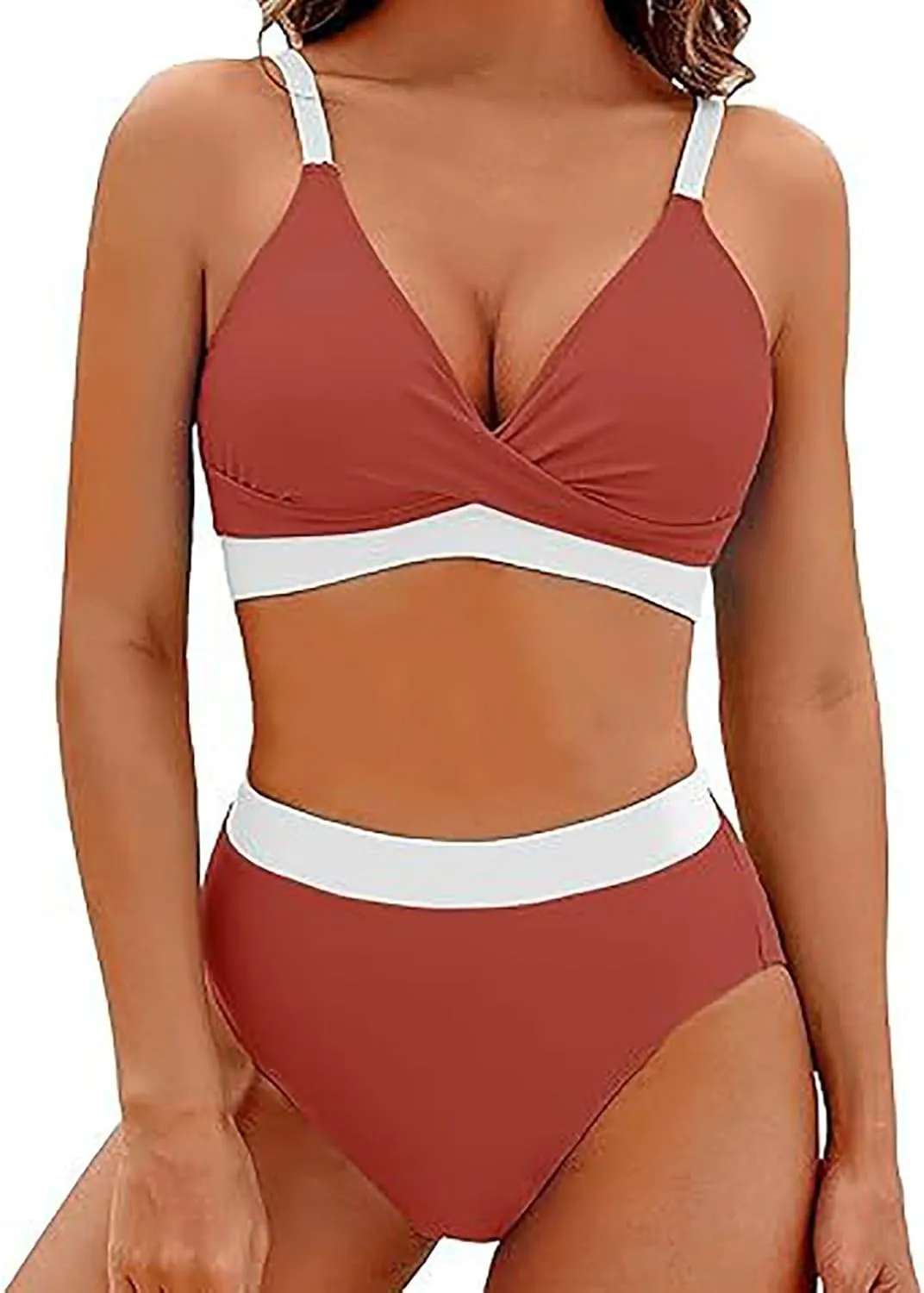 jsaierl Women Bikini Sets Front Twist Push Up Two Piece Swimsuits Color Block High Waisted Tummy Control Ruched Bathing Suits