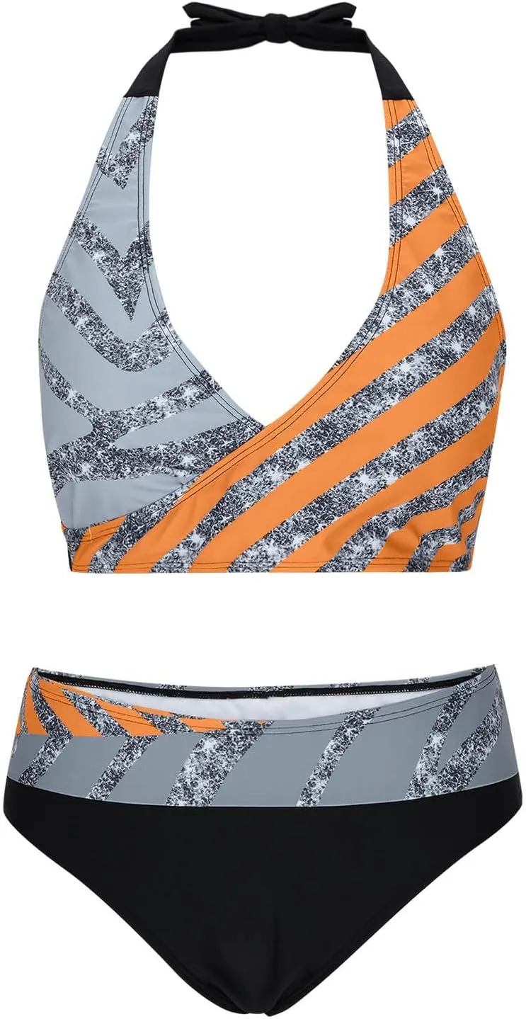 jsaierl Women Bikini Sets Sexy Triangle Bathing Suit Fashion Colourful Striped Print 2 Piece Swimwear Tummy Control Swimsuits
