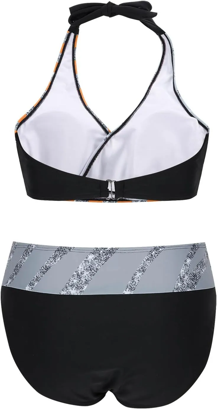 jsaierl Women Bikini Sets Sexy Triangle Bathing Suit Fashion Colourful Striped Print 2 Piece Swimwear Tummy Control Swimsuits
