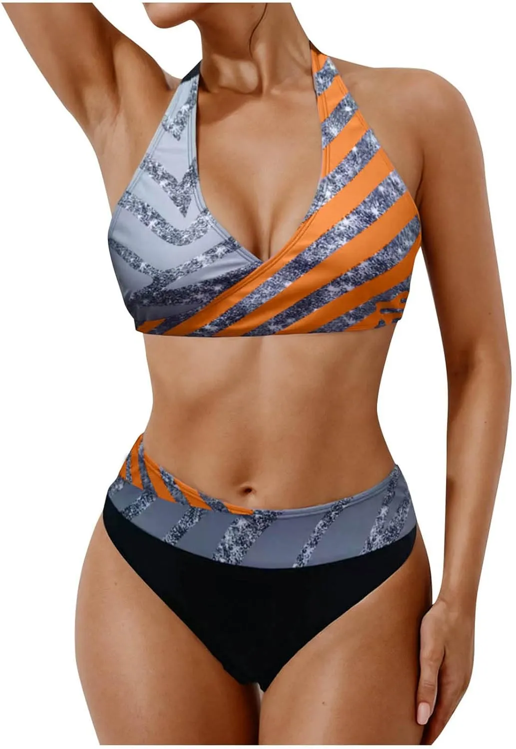 jsaierl Women Bikini Sets Sexy Triangle Bathing Suit Fashion Colourful Striped Print 2 Piece Swimwear Tummy Control Swimsuits