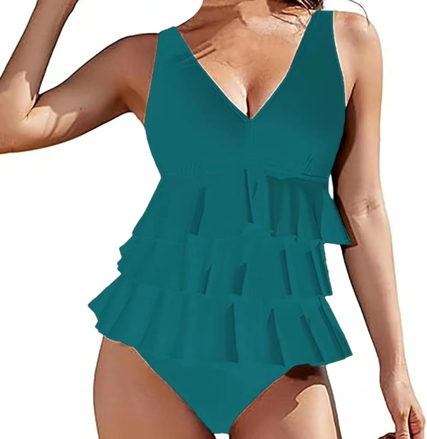 jsaierl Women Padded Bikini Sets Adjustable Strap Bathing Suits Sweet Cute Ruffle Tummy Control 2 Piece Swimsuits with Bottom