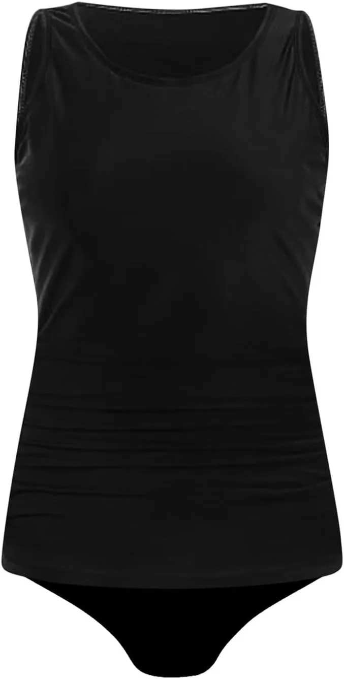 jsaierl Women Padded Tankini Swimsuits Summer Beach Vacation Two Piece Sporty Bathing Suits Ruched Tank Tops with Swim Bottom
