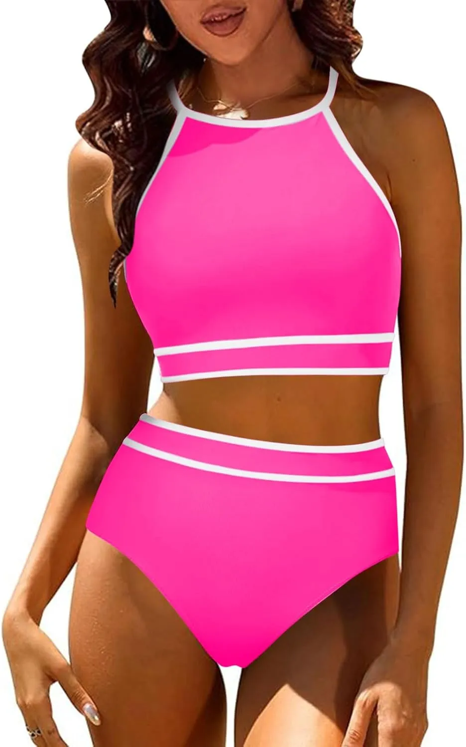 jsaierl Women's Bikini Sets Trendy Color Block Two Piece Bathing Suits High Waisted Tummy Control Swimsuits 2025 Beachwear
