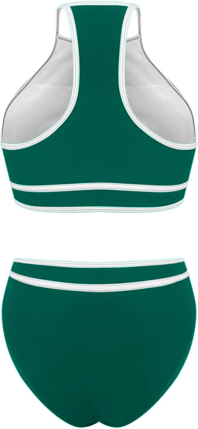 jsaierl Women's Bikini Sets Trendy Color Block Two Piece Bathing Suits High Waisted Tummy Control Swimsuits 2025 Beachwear