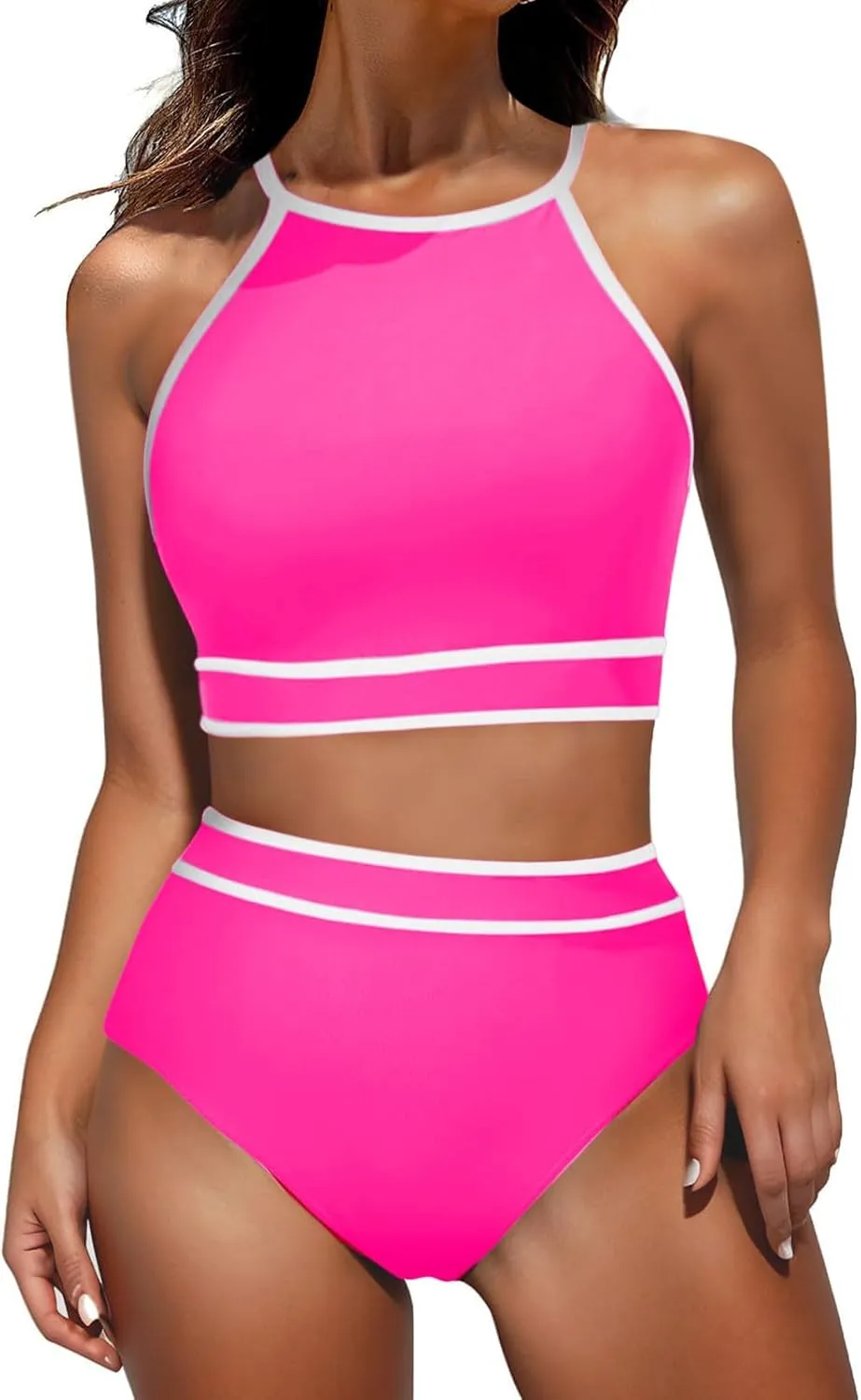 jsaierl Women's Bikini Sets Trendy Color Block Two Piece Bathing Suits High Waisted Tummy Control Swimsuits 2025 Beachwear