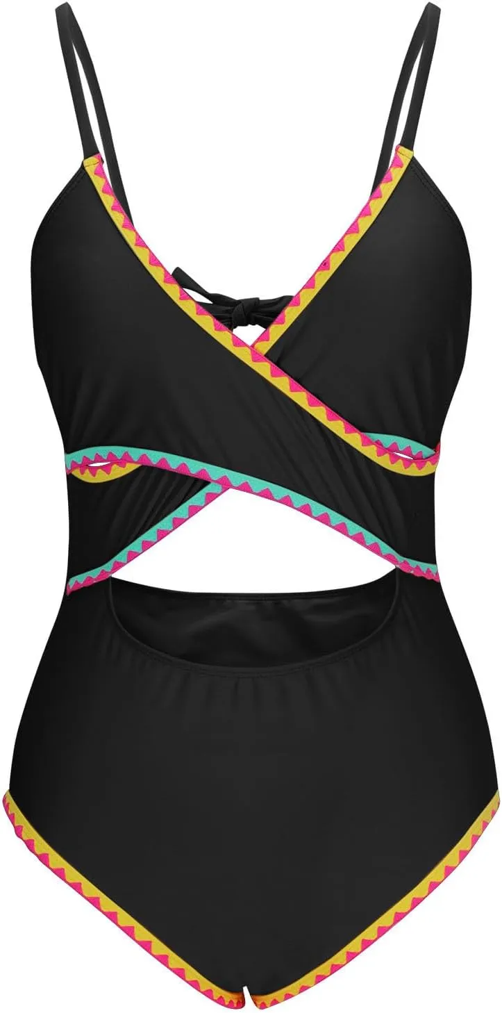jsaierl Womens Padded Bikini One Piece Swimsuits Sexy Cut Out Back Strappy Bathing Suits Tummy Control Front Twist Swimwear