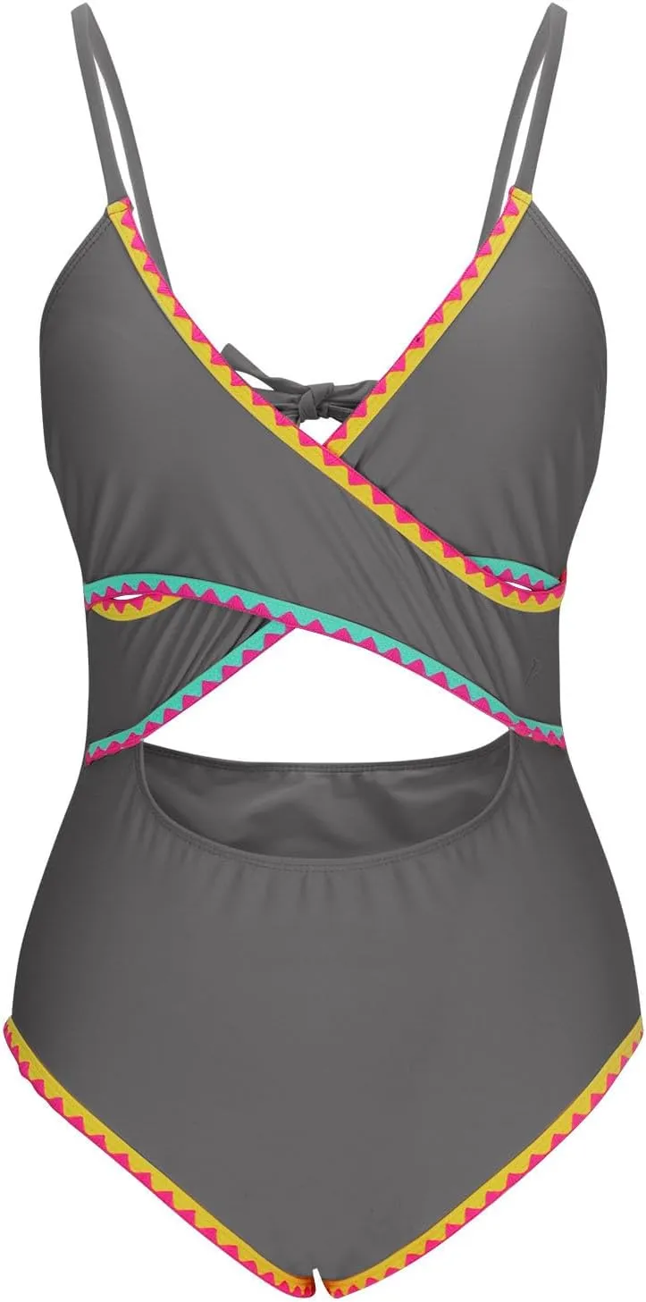 jsaierl Womens Padded Bikini One Piece Swimsuits Sexy Cut Out Back Strappy Bathing Suits Tummy Control Front Twist Swimwear