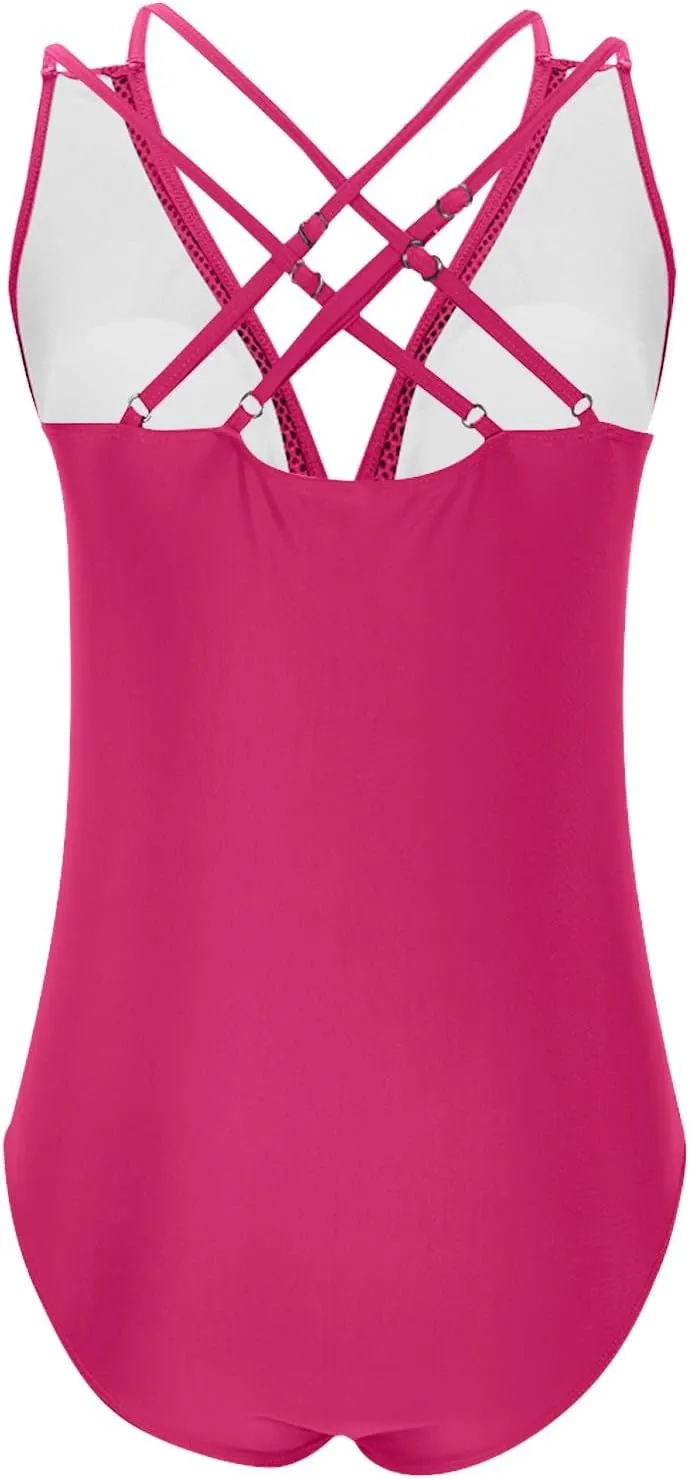 jsaierl Womens Sexy Hollow Out One Piece Swimsuits Deep V Neck Double Strap Backless 1 Piece Swimwear Tummy Control Monokini