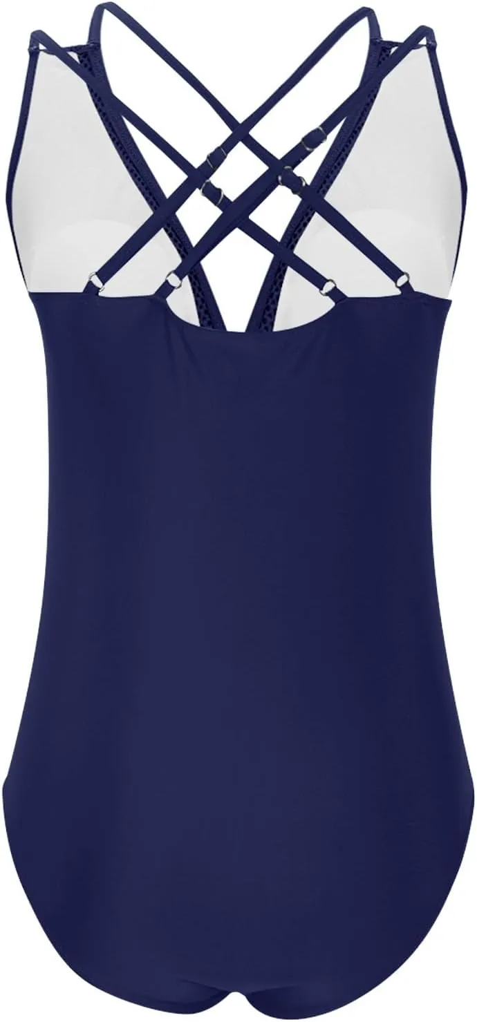 jsaierl Womens Sexy Hollow Out One Piece Swimsuits Deep V Neck Double Strap Backless 1 Piece Swimwear Tummy Control Monokini