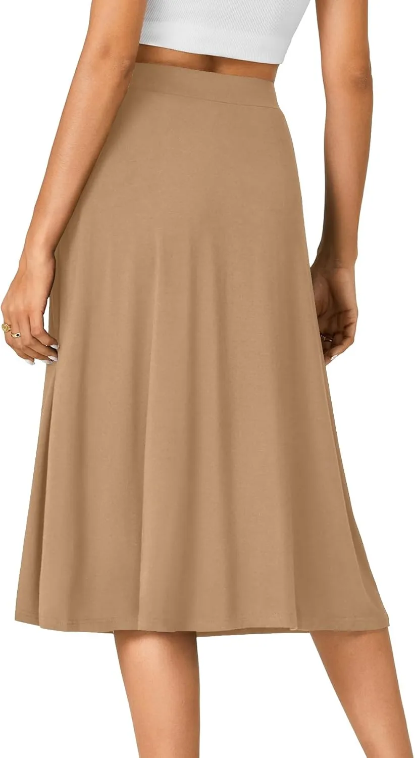 KIFOVEN Women’s Casual High Waist A Line Midi Skirt Flared Drawstring Stretchy Skirt