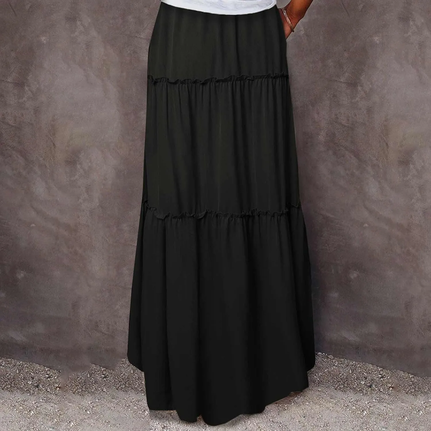 Ladies Maxi Skirts Spring Summer Casual Long Skirt for Women Trendy Tiered Pleated Vacation Skirts Half Dress