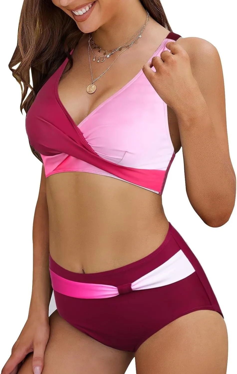 LCMTWX Bikini Sets for Women Swimwear Beach Women Solid Color Swimsuit Backless Swimwear Jumpsuit High Waisted Bathing 2