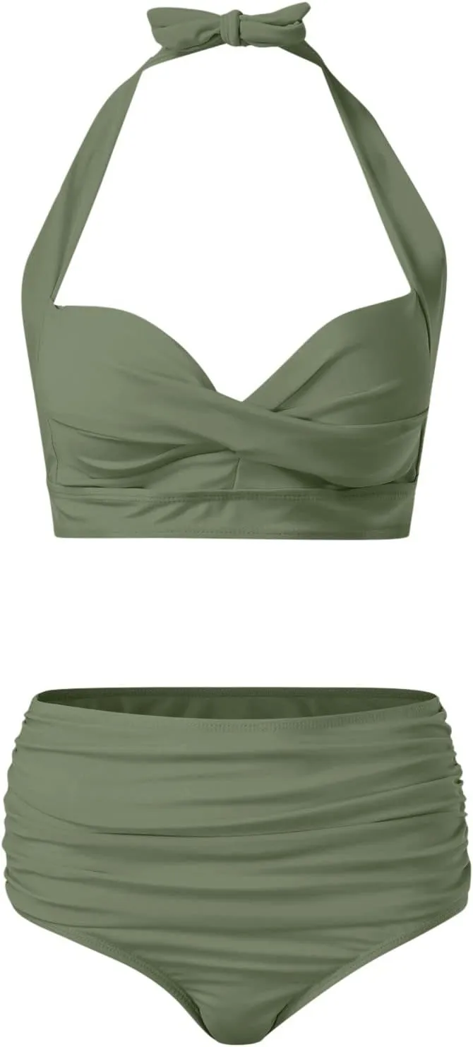LCMTWX Bikini Sets for Women Swimwear Beach Women Solid Color Swimsuit Backless Swimwear Jumpsuit High Waisted Bathing 2